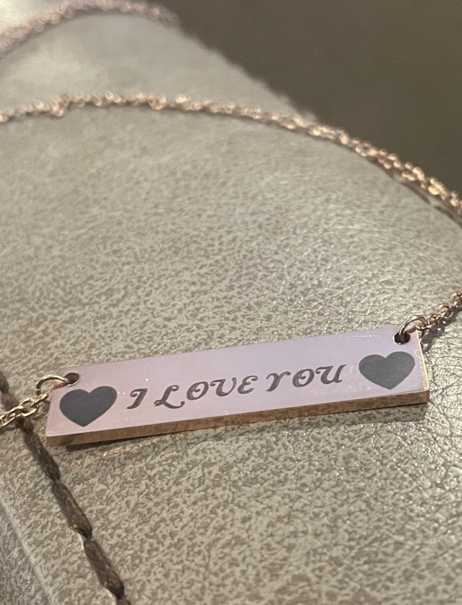Engraved "I Love You" Bar Necklace – Elegant & Timeless