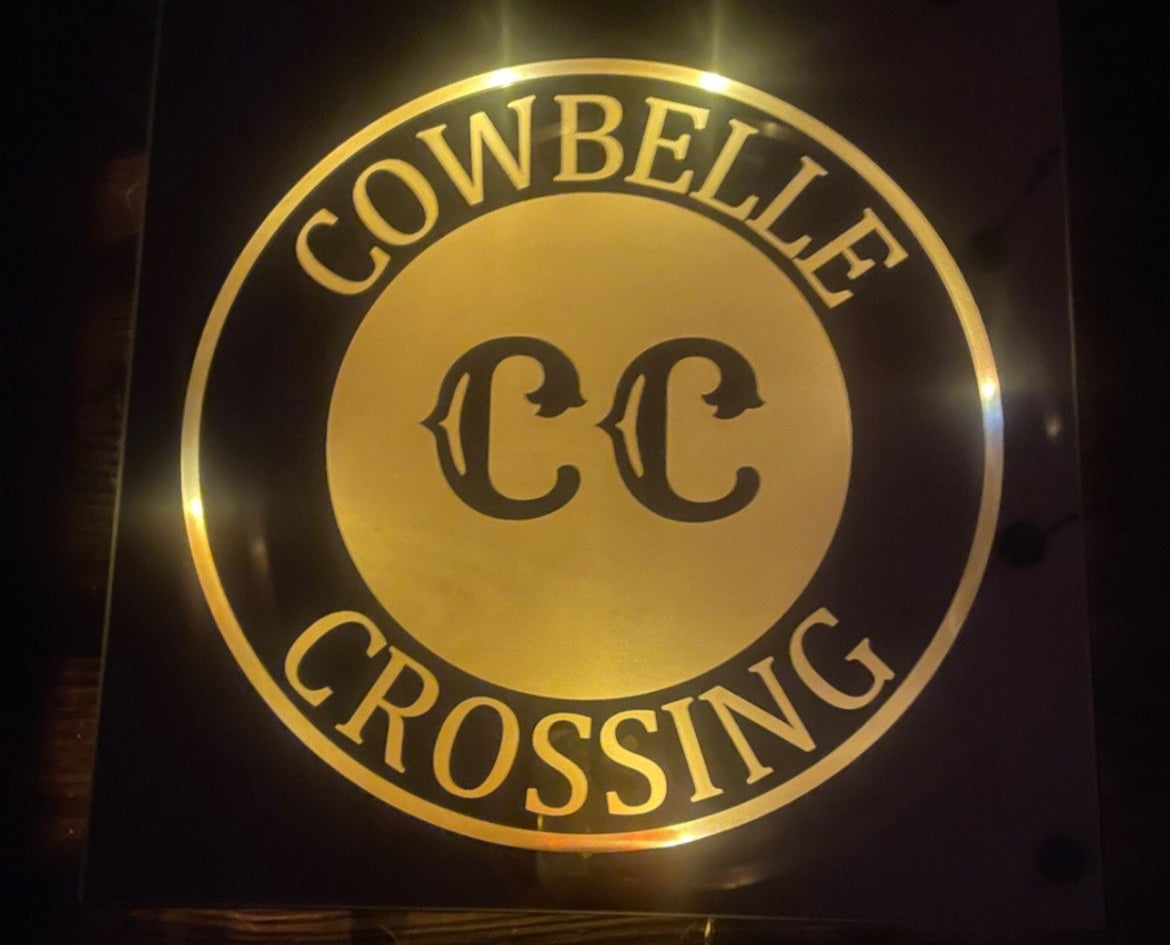 Custom Light-Up Mirror Sign – "Cowbelle Crossing"